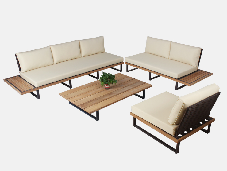 Gelbes modernes Outdoor-Sofa-Set aus Massivholz