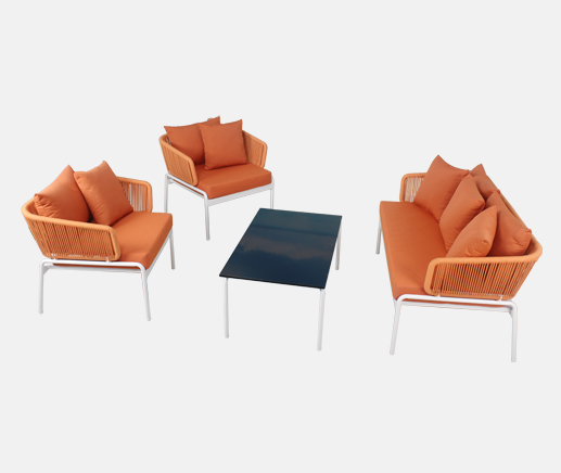 Moderne Outdoor-Sofagarnitur aus Seil in Orange
